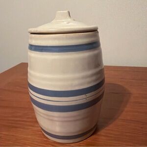 Vintage Ceramic Canister Jar Cookie Flour with Lid Barrel Shape Glazed ~1.2lt